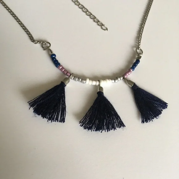 Navy Blue Tassel Beaded Necklace - Picture 3 of 7
